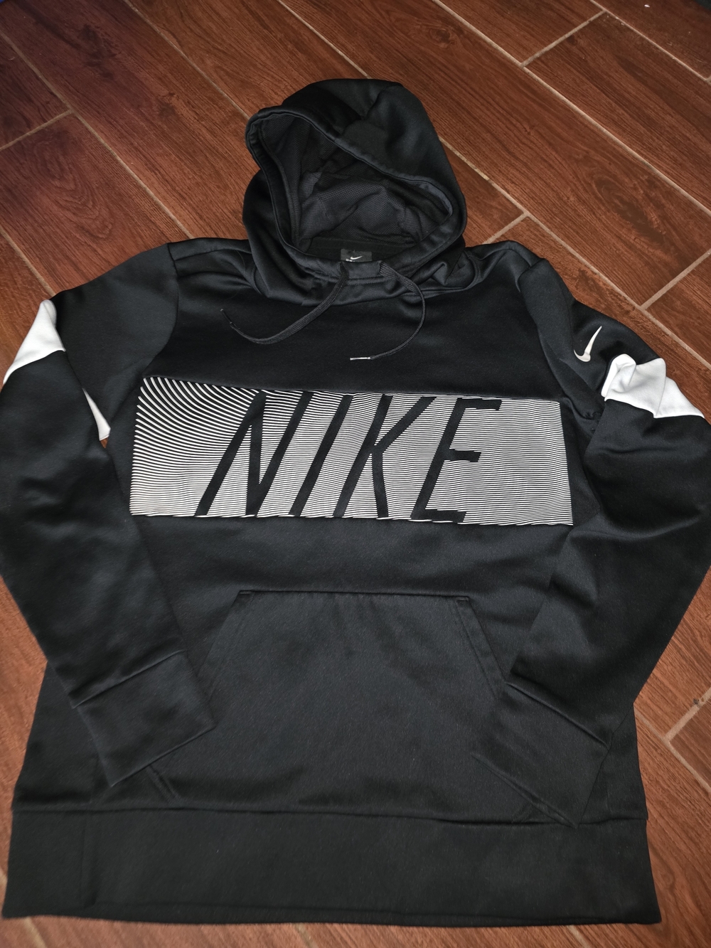 Nike Black Hoodie with Gray Graphic Panel and White Accents